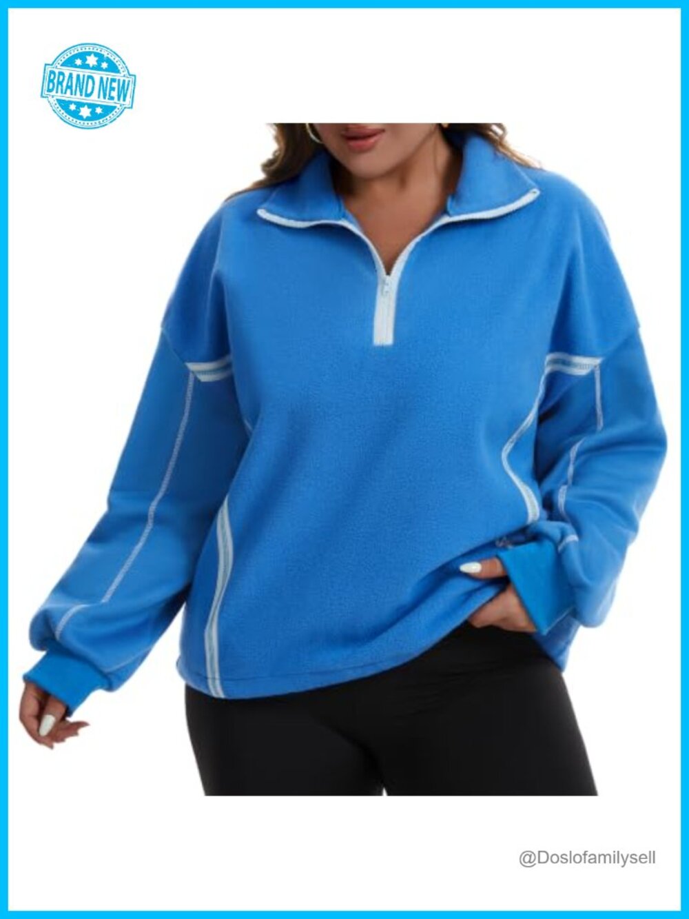 Plus Size Half Zip Fleece Pullover Sweatshirt Oversized Drop Shoulder